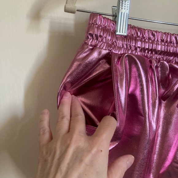 🌞QuiMi Lover High Waisted Pink Metallic Barbiecore Running Shorts - Picture 8 of 12